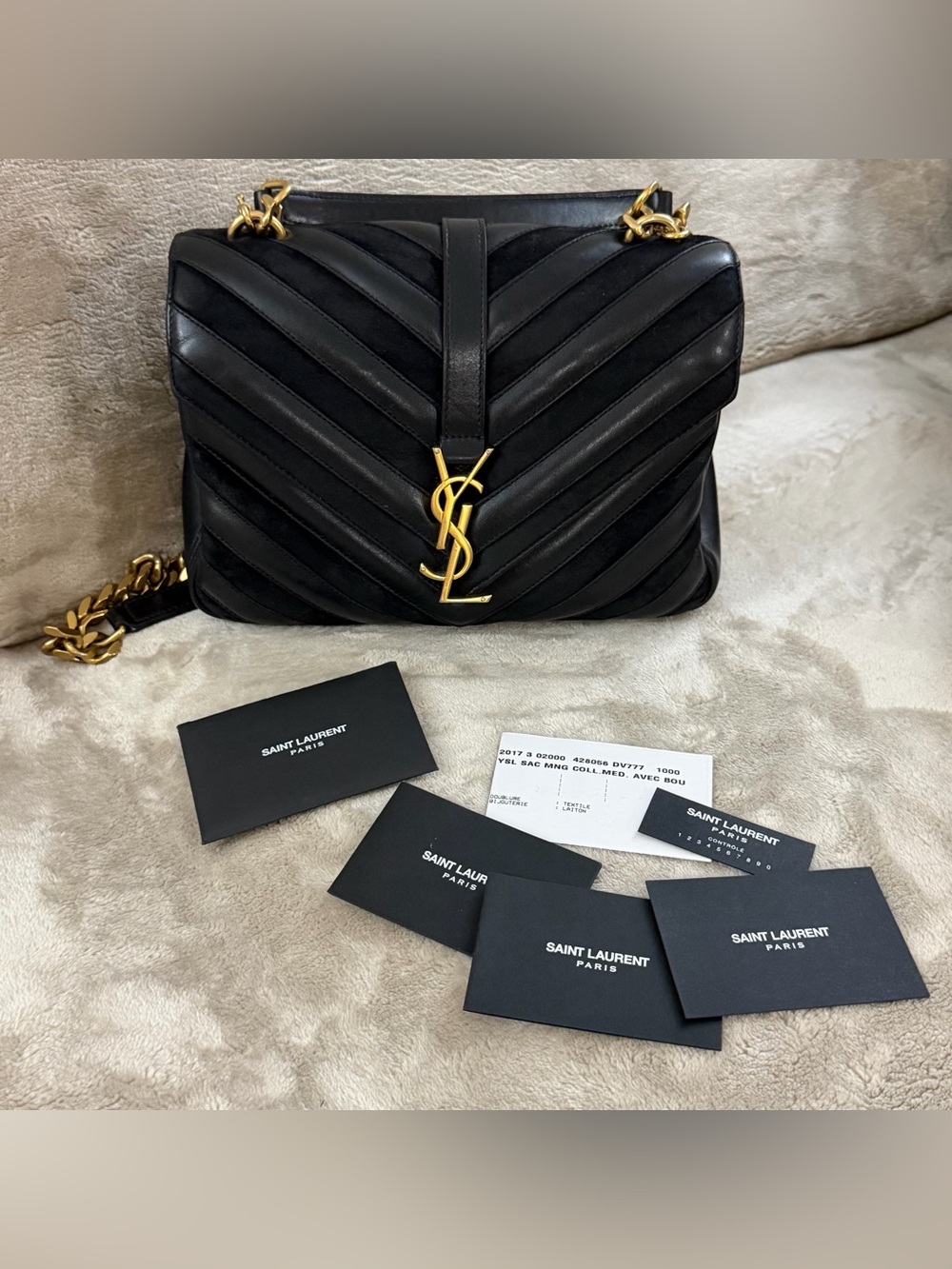 YSL Classic College Bag Matelasse Chevron Leather and Suede Large satchel